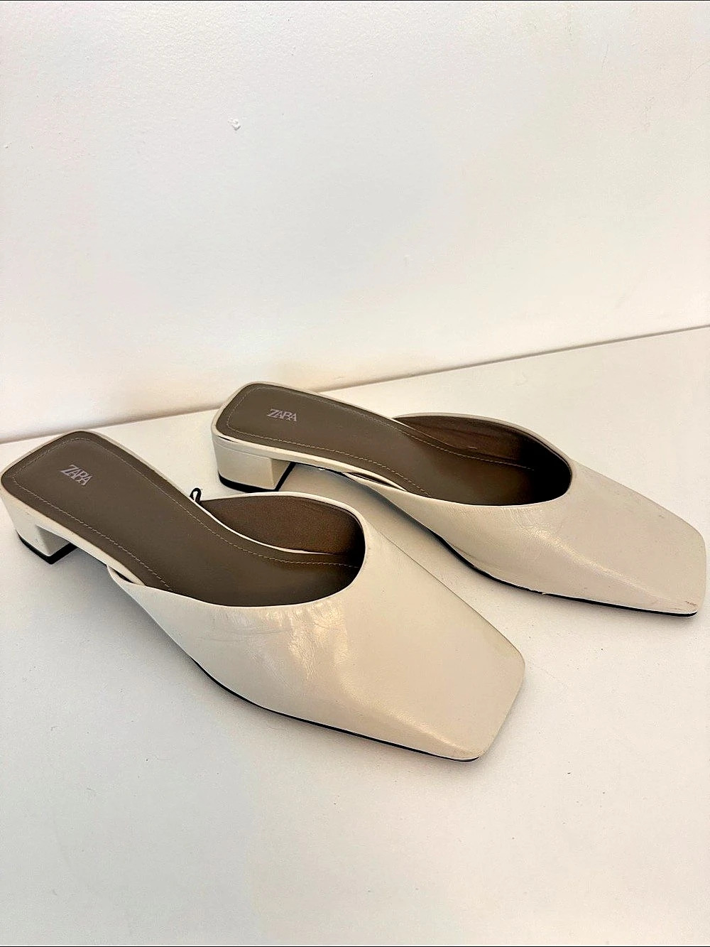 Zara Square Toe Heeled Mules in White EU 38